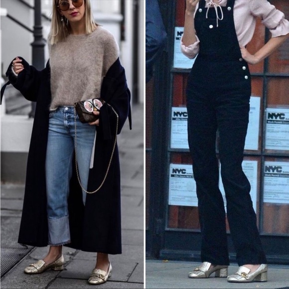 GUCCI Marmont Gold Mid Heel Loafer Fringe Metallic GG Logo - Picture 16 of 16